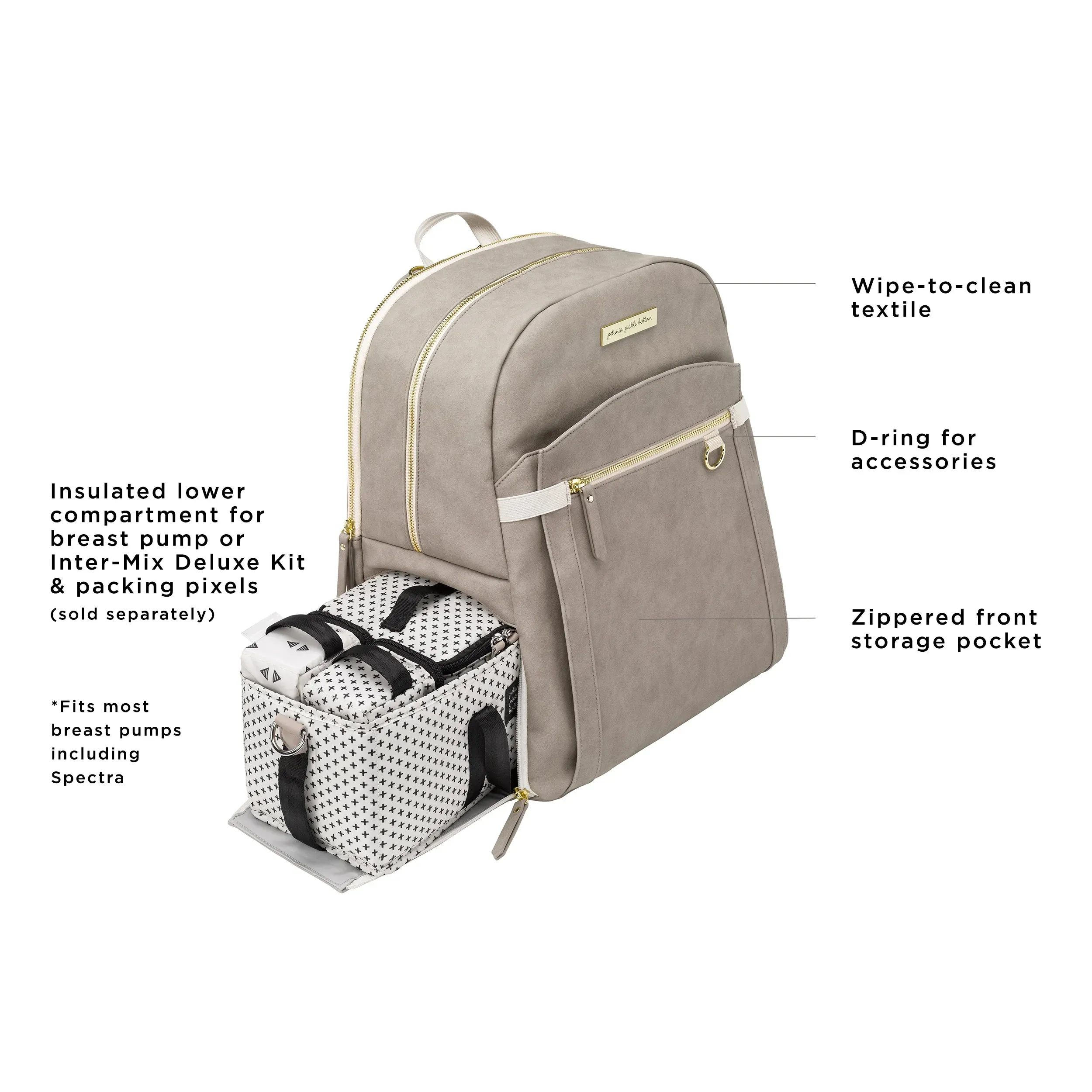 2-in-1 Provisions Breast Pump & Diaper Bag Backpack in Grey Matte Leatherette