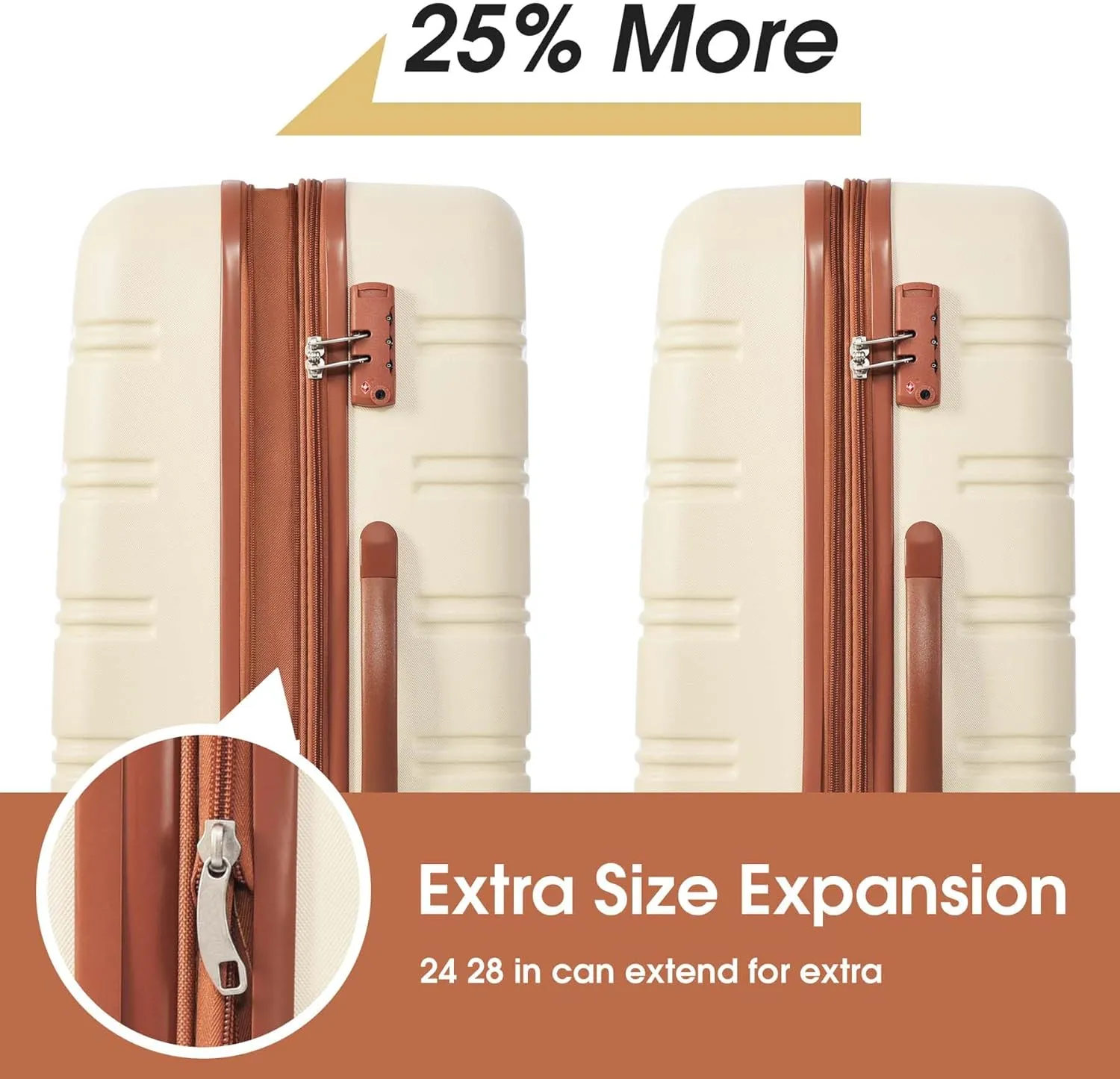 24 inch Luggage with Spinner Wheels, Lightweight Checked Luggage & International Hardshell Luggage Sets 2 Piece With Travel Bag,Travel Luggage & Hard Case Luggage with TSA Lock,ABS (Brown White)