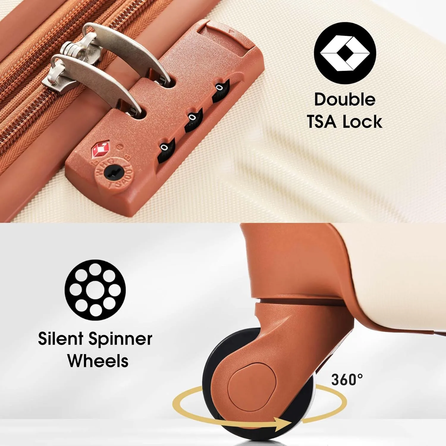 24 inch Luggage with Spinner Wheels, Lightweight Checked Luggage & International Hardshell Luggage Sets 2 Piece With Travel Bag,Travel Luggage & Hard Case Luggage with TSA Lock,ABS (Brown White)