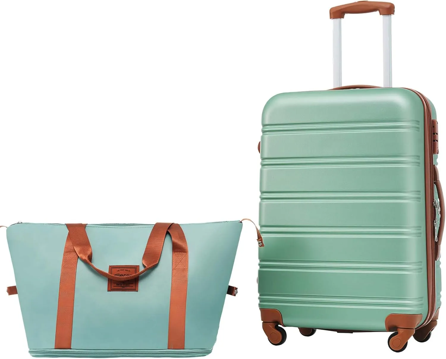 24 inch Luggage with Spinner Wheels, Lightweight Checked Luggage & International Hardshell Luggage Sets 2 Piece With Travel Bag,Travel Luggage & Hard Case Luggage with TSA Lock,ABS (Green)