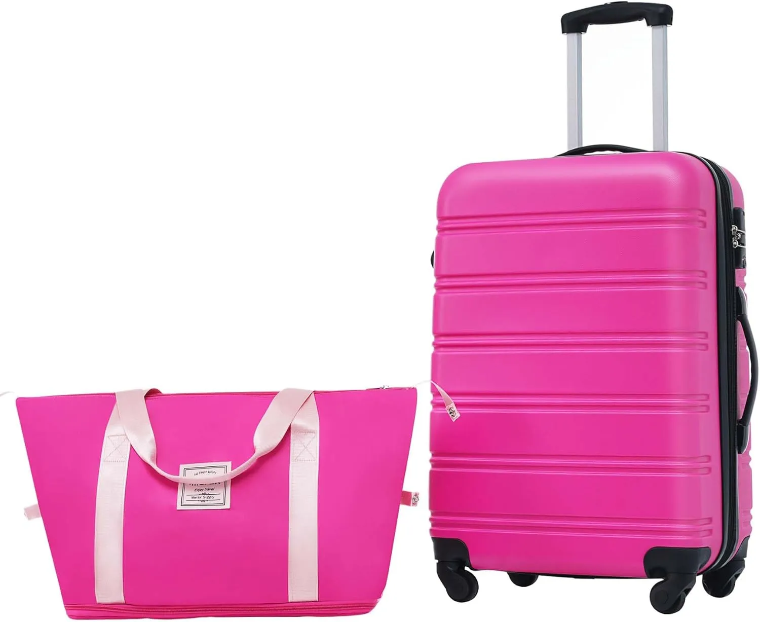 24 inch Luggage with Spinner Wheels, Lightweight Checked Luggage & International Hardshell Luggage Sets 2 Piece With Travel Bag,Travel Luggage & Hard Case Luggage with TSA Lock,ABS (Pink)