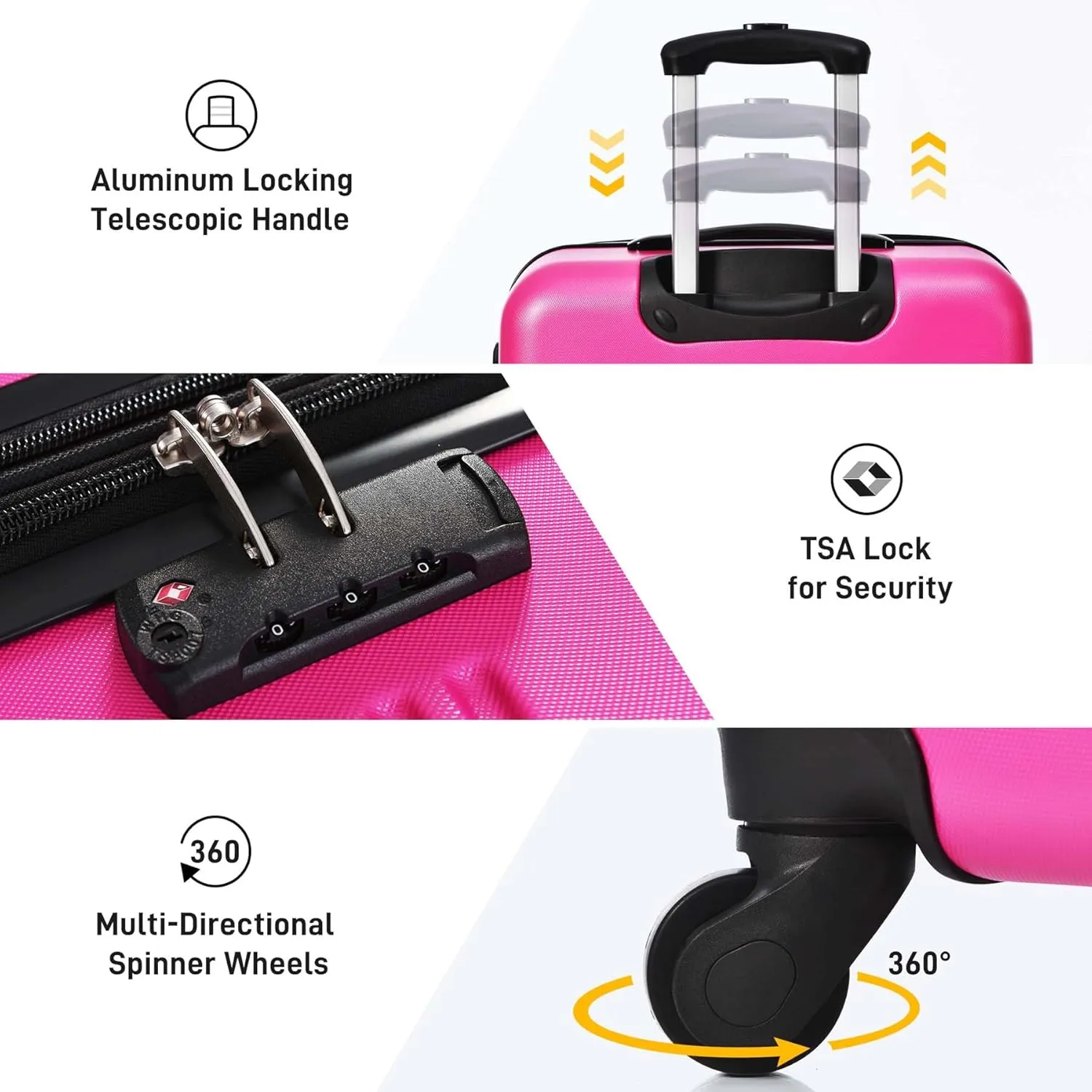 24 inch Luggage with Spinner Wheels, Lightweight Checked Luggage & International Hardshell Luggage Sets 2 Piece With Travel Bag,Travel Luggage & Hard Case Luggage with TSA Lock,ABS (Pink)