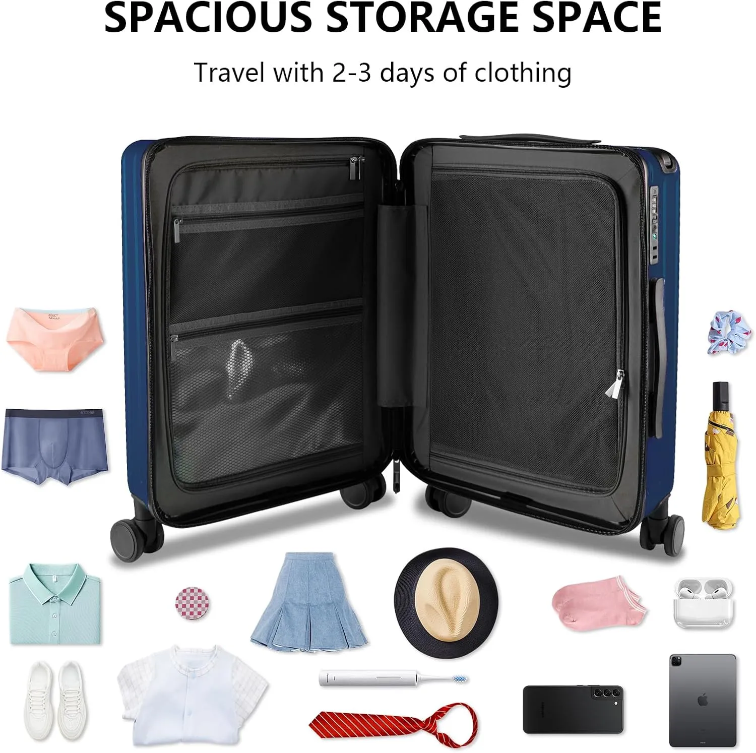 26-Inch Lightweight Checked Luggage  Durable PC Suitcase with TSA Lock, 360 Silent Spinner Wheels, Expandable Wide Handle & Extra Capacity for International Travel Suitcase(Blue)