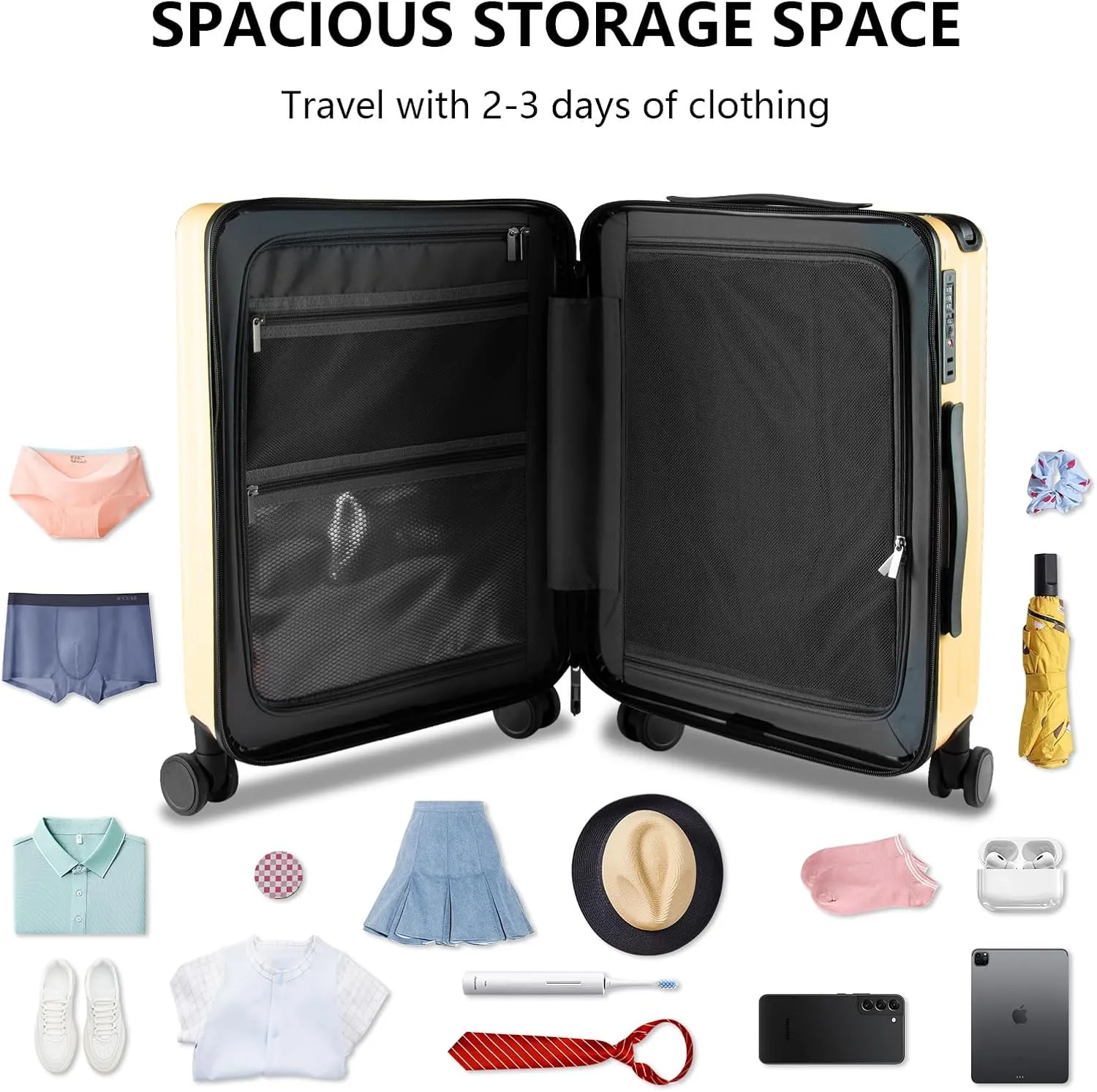 26-Inch Lightweight Checked Luggage  Durable PC Suitcase with TSA Lock, 360 Silent Spinner Wheels, Expandable Wide Handle & Extra Capacity for International Travel Suitcase(Yellow)