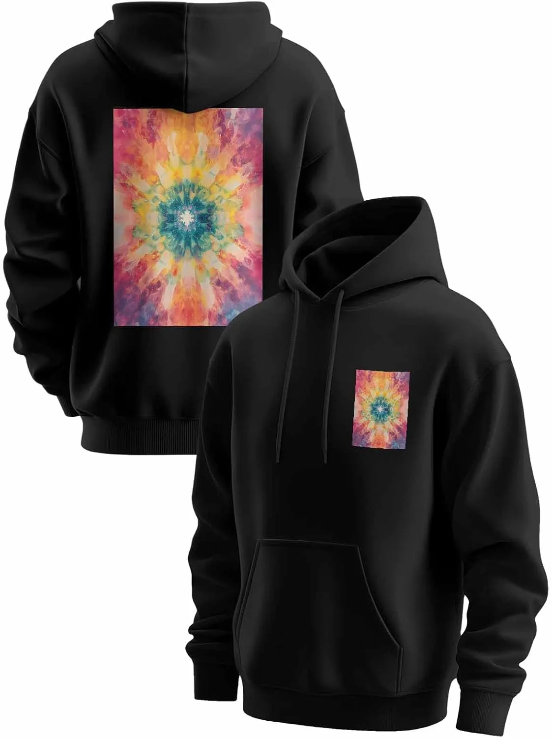 BEMIGO Hooded Sweatshirt Women Colorful Cozy Black/White Sweatshirt with Oversized Front Pocket Tie Dye Printed Trendy Tops