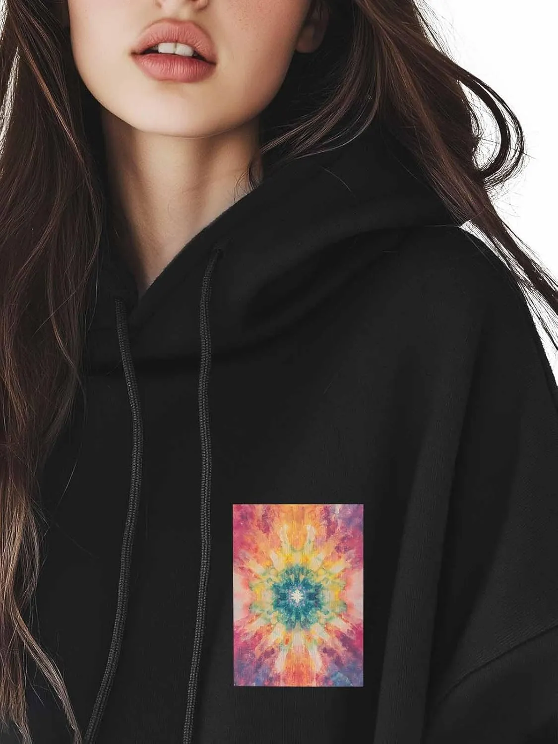 BEMIGO Hooded Sweatshirt Women Colorful Cozy Black/White Sweatshirt with Oversized Front Pocket Tie Dye Printed Trendy Tops