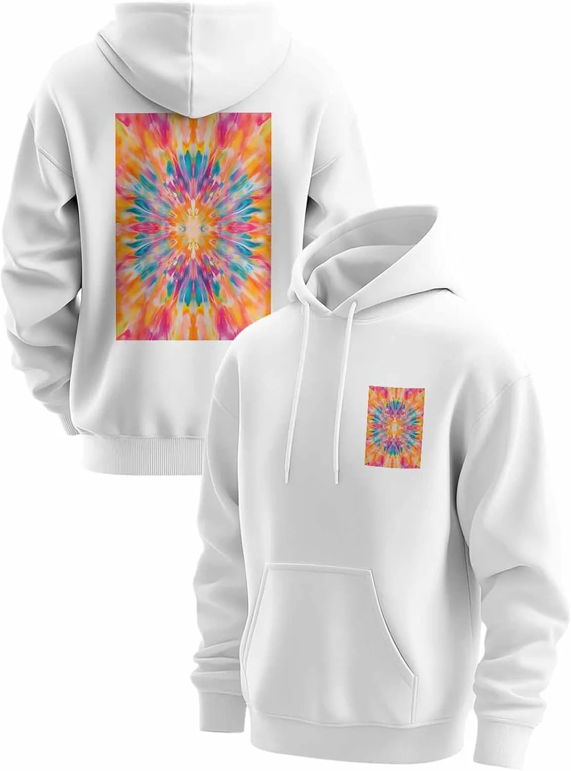 BEMIGO Hooded Sweatshirt Women Flower Cozy Black/White Sweatshirt with Oversized Front Pocket Tie Dye Printed Trendy Tops