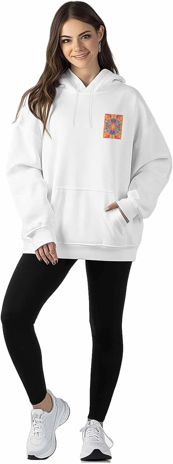 BEMIGO Hooded Sweatshirt Women Flower Cozy Black/White Sweatshirt with Oversized Front Pocket Tie Dye Printed Trendy Tops