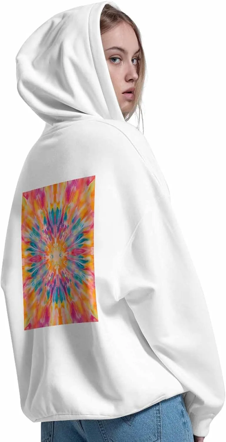 BEMIGO Hooded Sweatshirt Women Flower Cozy Black/White Sweatshirt with Oversized Front Pocket Tie Dye Printed Trendy Tops