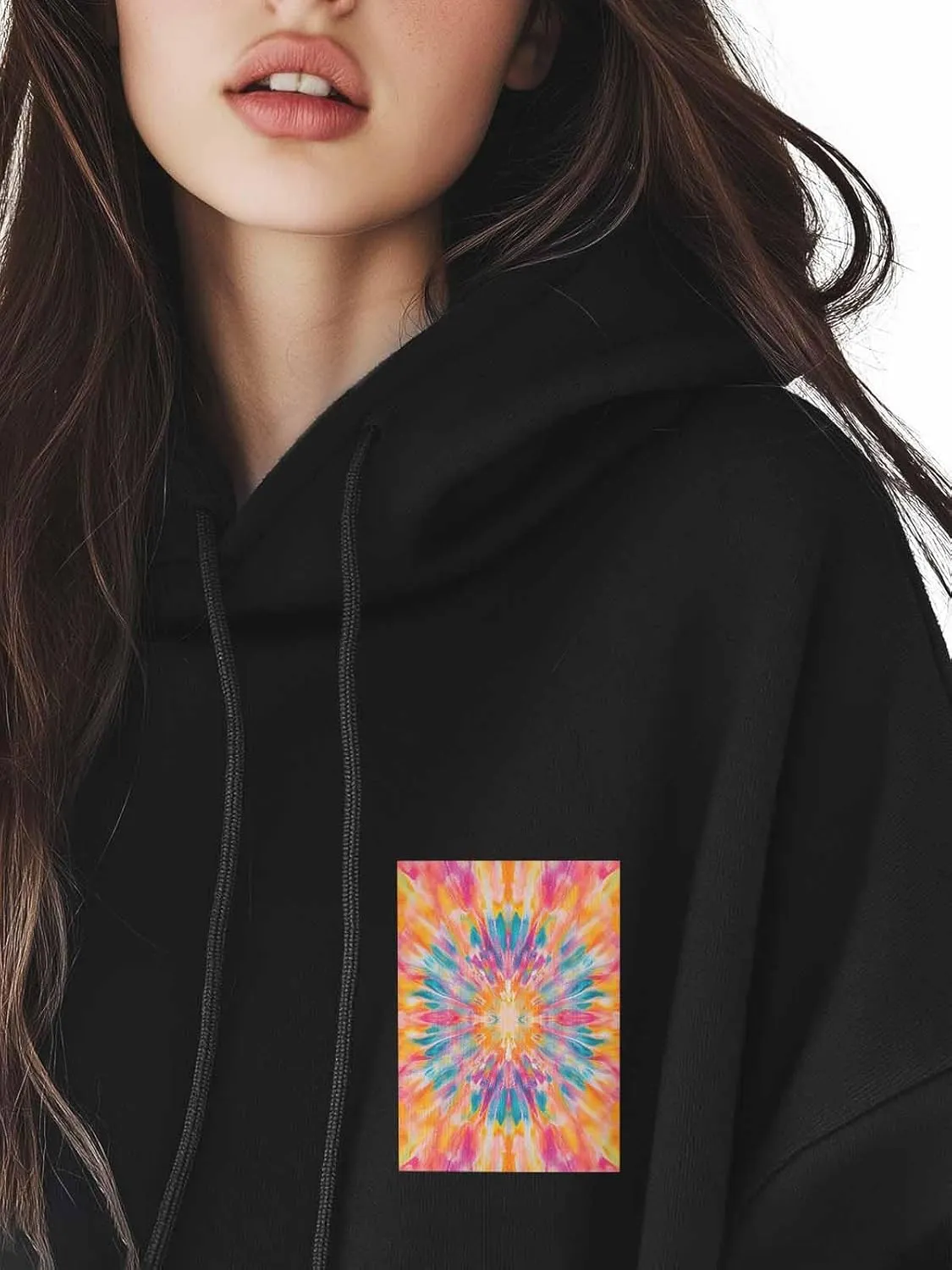 BEMIGO Hooded Sweatshirt Women Flower Cozy Black/White Sweatshirt with Oversized Front Pocket Tie Dye Printed Trendy Tops