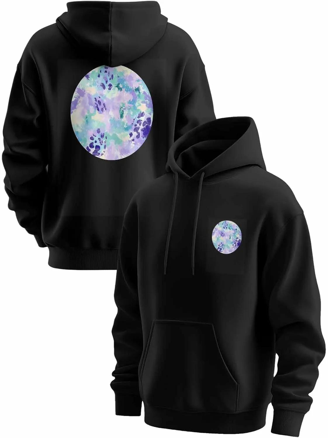 BEMIGO Hooded Sweatshirt Women Tie Dye Cozy Black/White Sweatshirt with Oversized Front Pocket Colorful Printed Trendy Tops