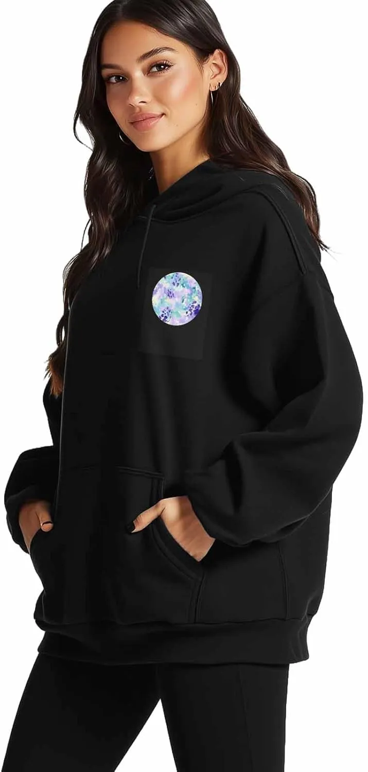 BEMIGO Hooded Sweatshirt Women Tie Dye Cozy Black/White Sweatshirt with Oversized Front Pocket Colorful Printed Trendy Tops