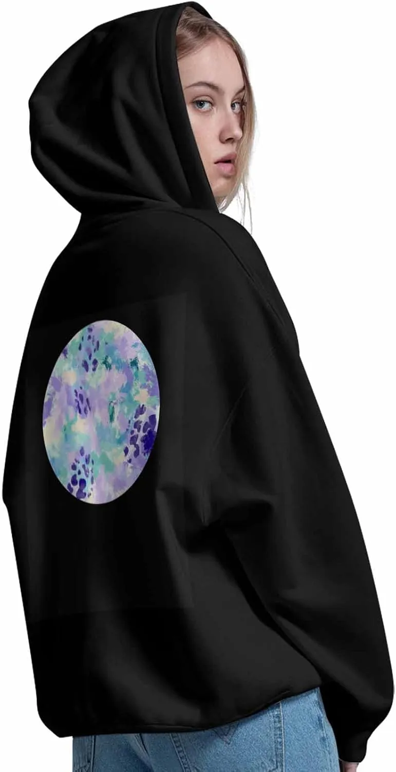 BEMIGO Hooded Sweatshirt Women Tie Dye Cozy Black/White Sweatshirt with Oversized Front Pocket Colorful Printed Trendy Tops