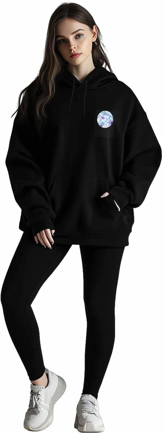 BEMIGO Hooded Sweatshirt Women Tie Dye Cozy Black/White Sweatshirt with Oversized Front Pocket Colorful Printed Trendy Tops
