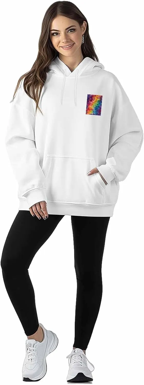BEMIGO Hooded Sweatshirt Women Tie Dye Cozy Black/White Sweatshirt with Oversized Front Pocket Colors Printed Trendy Tops