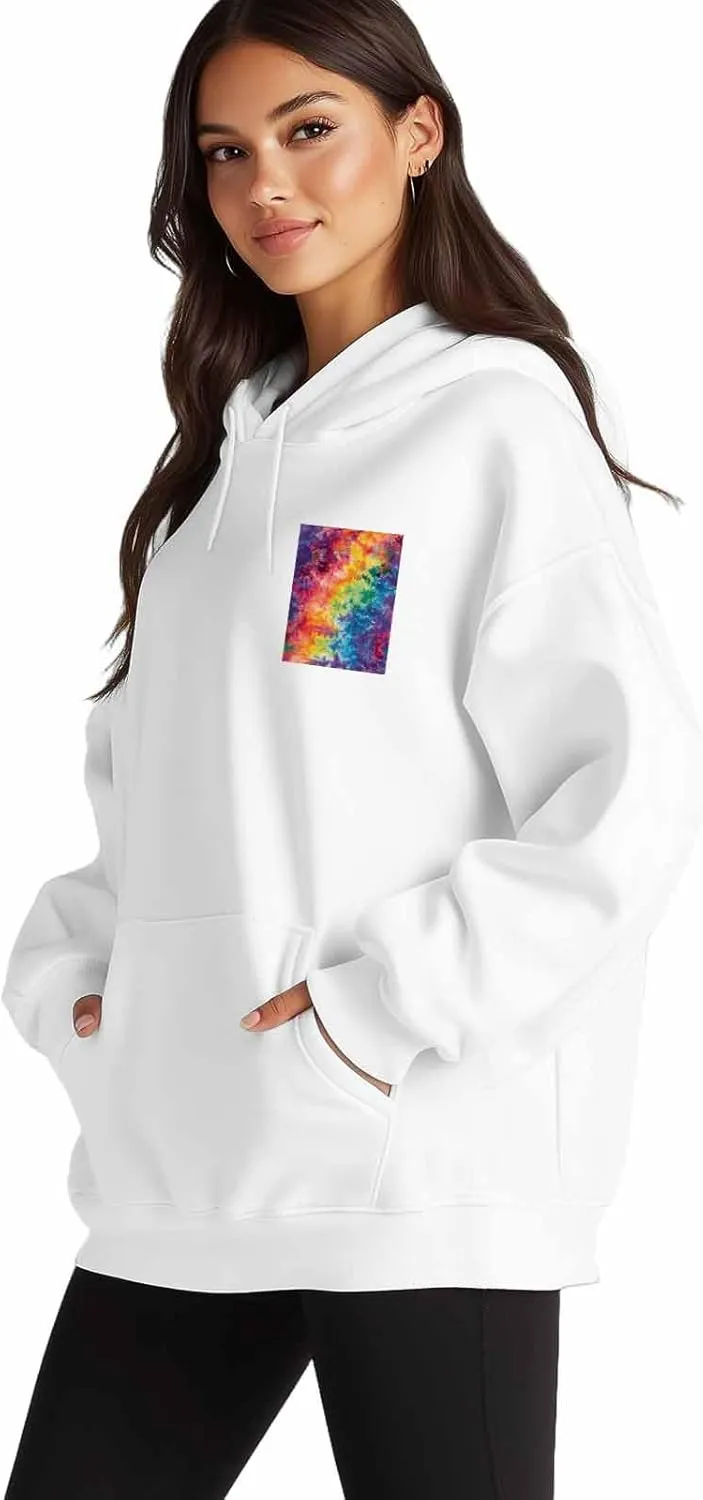 BEMIGO Hooded Sweatshirt Women Tie Dye Cozy Black/White Sweatshirt with Oversized Front Pocket Colors Printed Trendy Tops