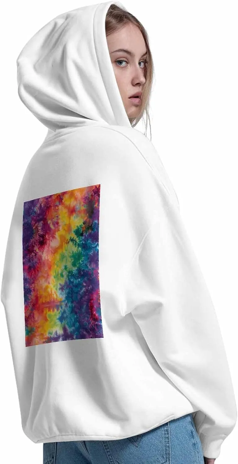 BEMIGO Hooded Sweatshirt Women Tie Dye Cozy Black/White Sweatshirt with Oversized Front Pocket Colors Printed Trendy Tops
