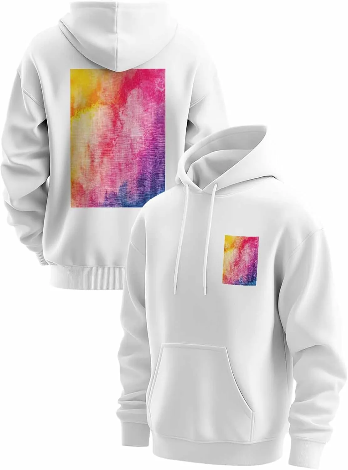 BEMIGO Hooded Sweatshirt Women Tie Dye Cozy Black/White Sweatshirt with Oversized Front Pocket Watercolor Printed Trendy Tops