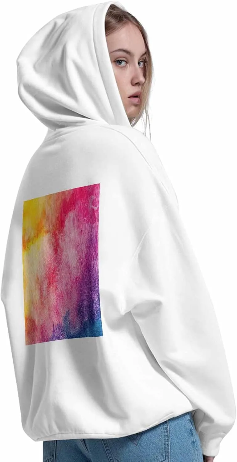 BEMIGO Hooded Sweatshirt Women Tie Dye Cozy Black/White Sweatshirt with Oversized Front Pocket Watercolor Printed Trendy Tops