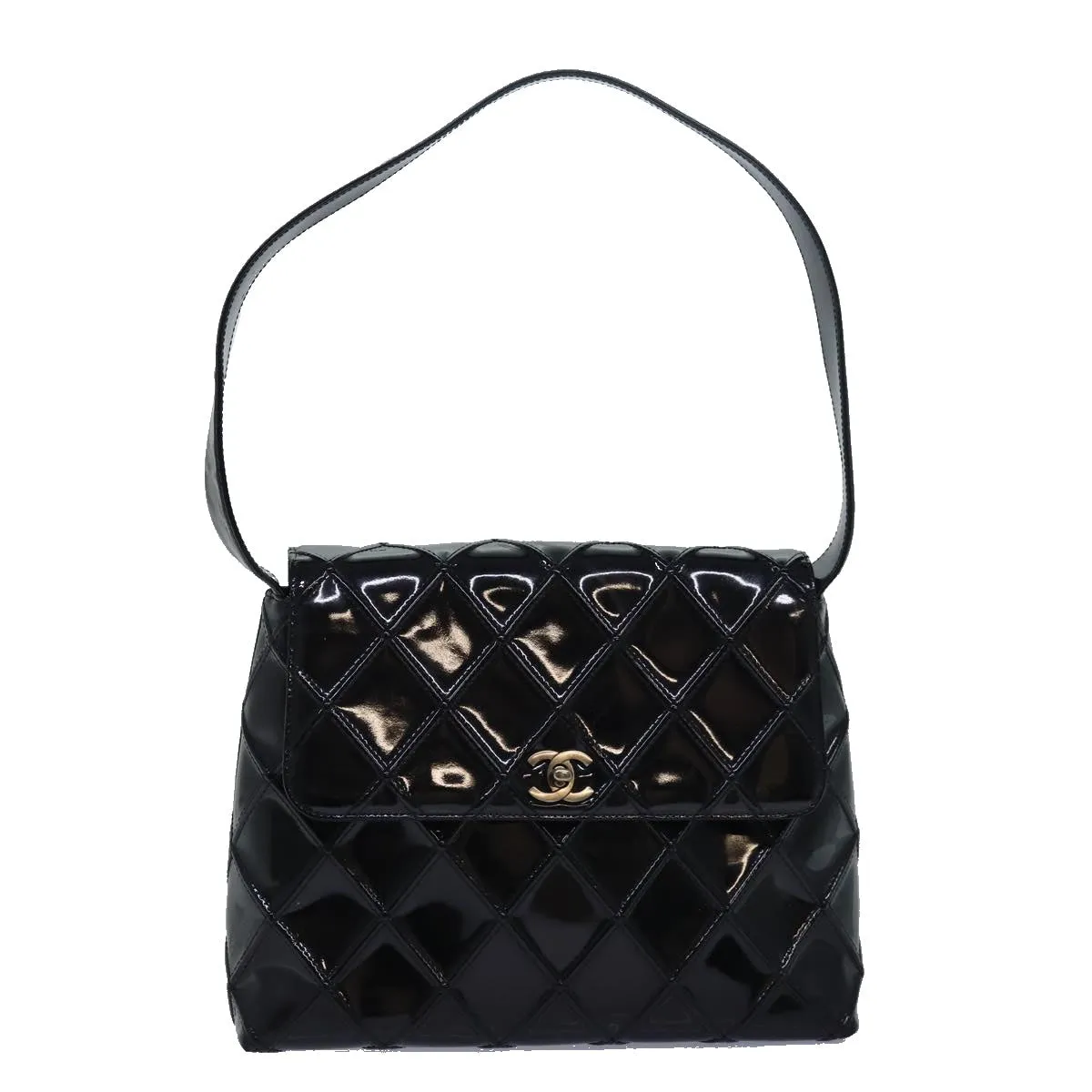 CHANEL Bicolore Shoulder Bag Enamel Black CC Auth bs15701