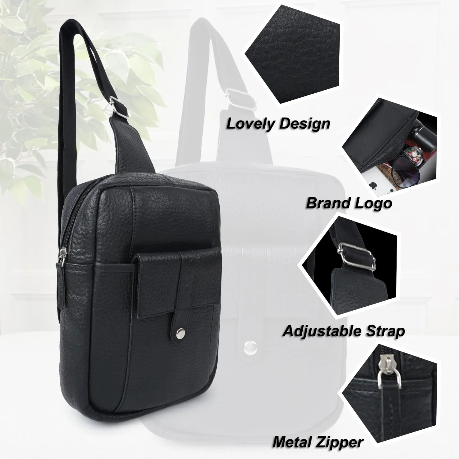 CIMONI® Premium Genuine Leather Sling Bag Stylish Unique Design Side Purse Daytrip Bag Short Trip Trendy Travel Crossbody Bag