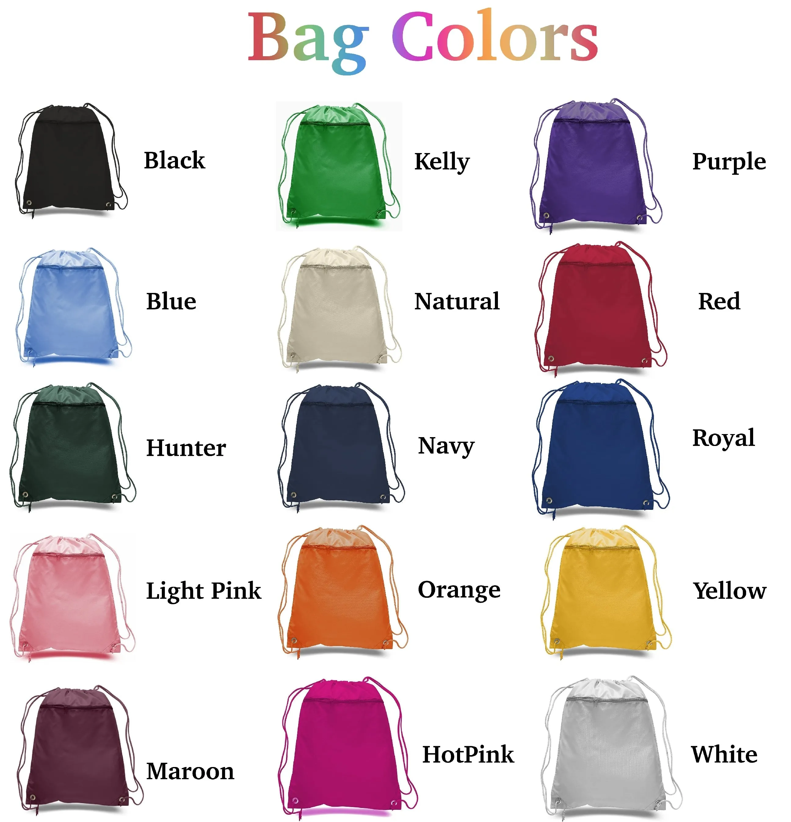 Custom Name Printed Drawstring Backpacks with Front Zipper Pocket