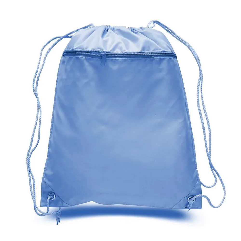 Custom Name Printed Drawstring Backpacks with Front Zipper Pocket