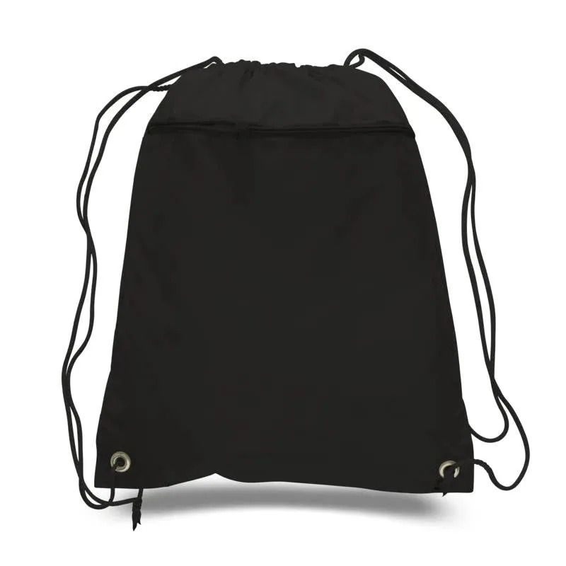 Custom Name Printed Drawstring Backpacks with Front Zipper Pocket