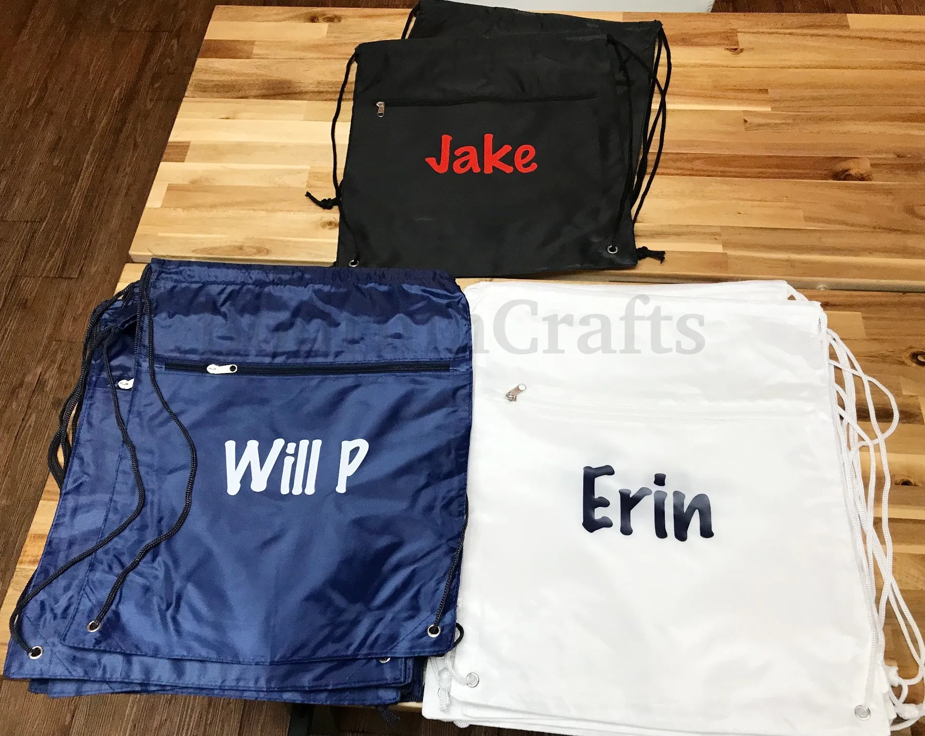 Custom Name Printed Drawstring Backpacks with Front Zipper Pocket
