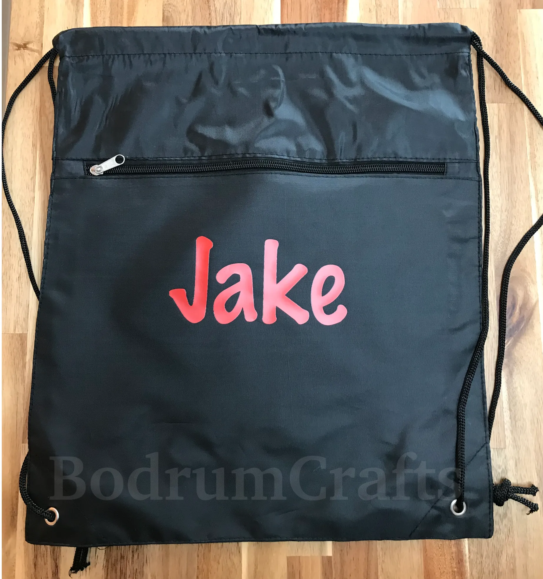 Custom Name Printed Drawstring Backpacks with Front Zipper Pocket