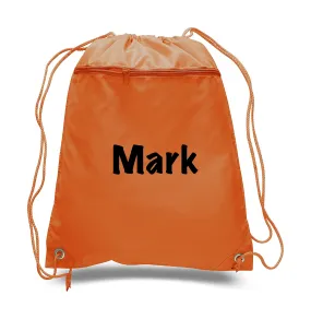 Custom Name Printed Drawstring Backpacks with Front Zipper Pocket