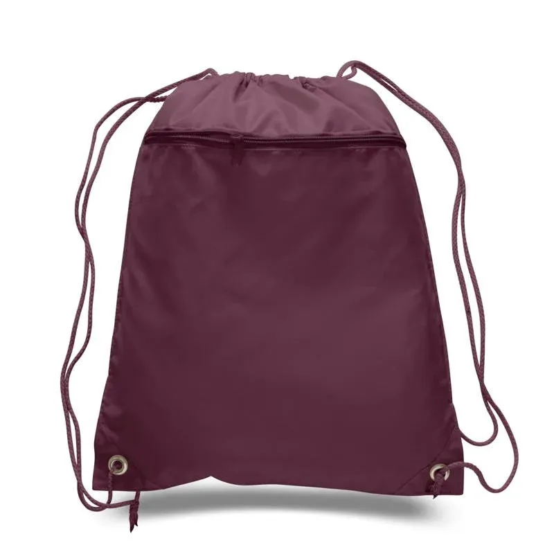 Custom Name Printed Drawstring Backpacks with Front Zipper Pocket