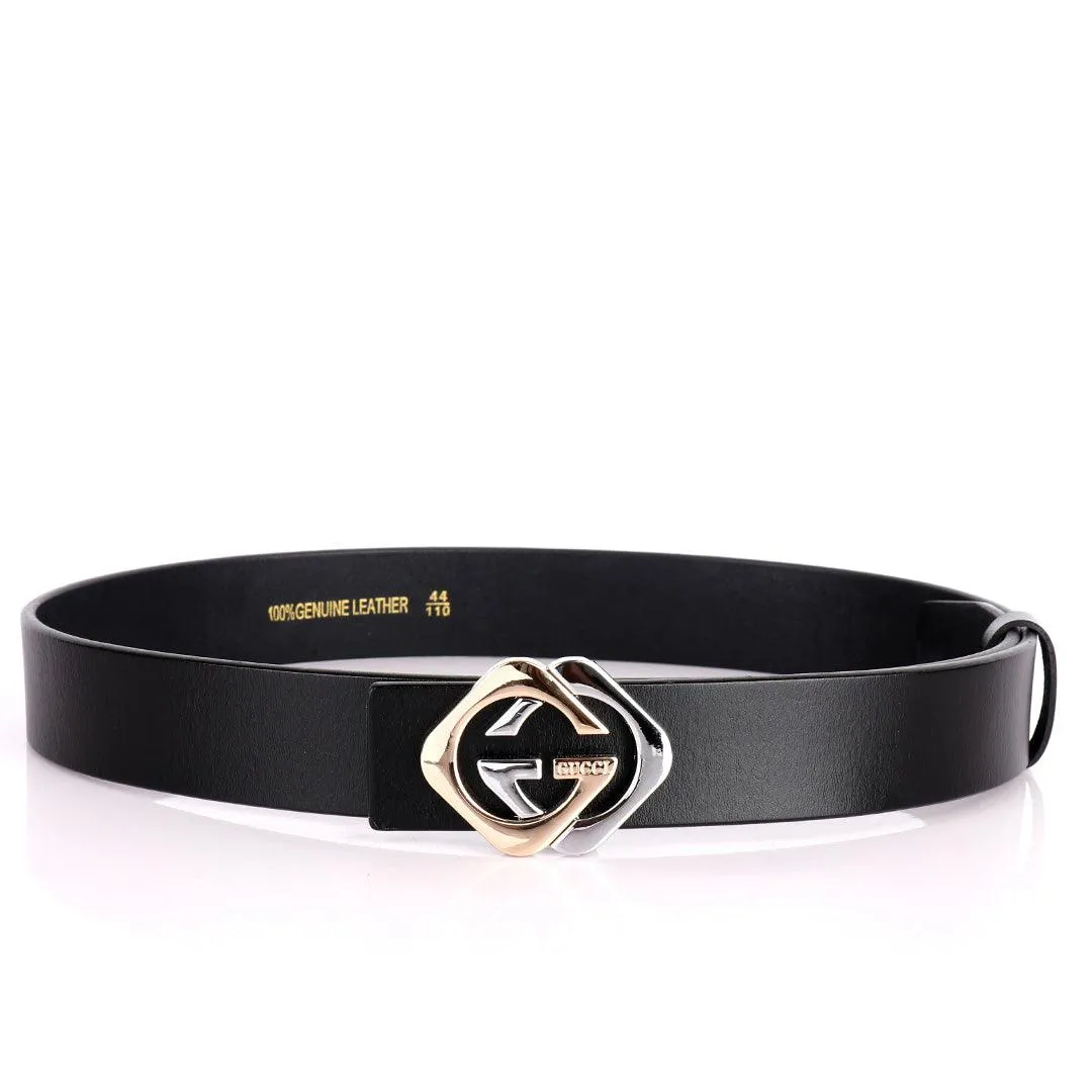 GC Classic Silver And Gold Logo Designed Black Leather Men's Belt