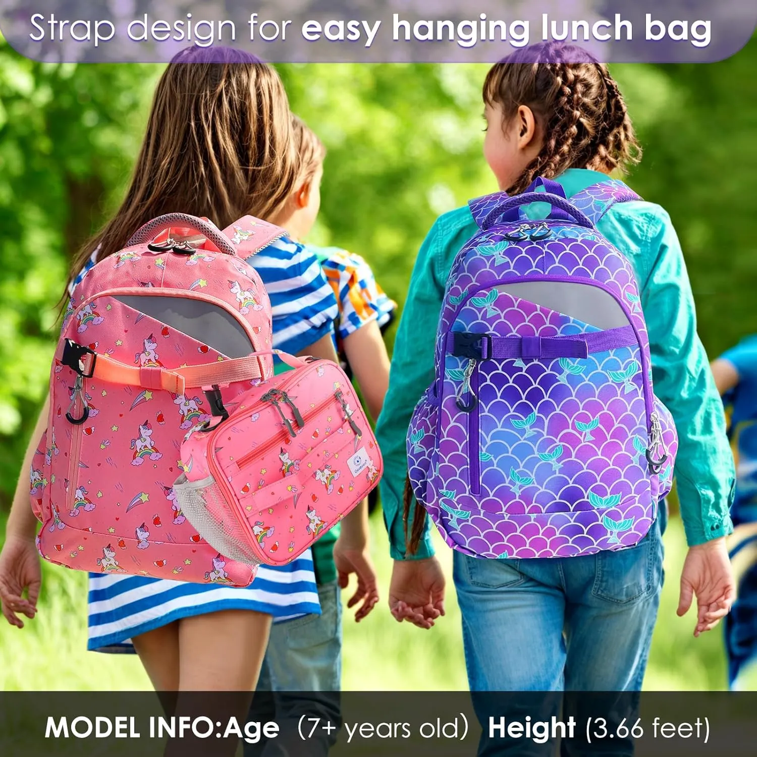 Genteen Kids' Backpack for Girls - Lightweight School Bag with Laptop Compartment - Mermaid Tail Design
