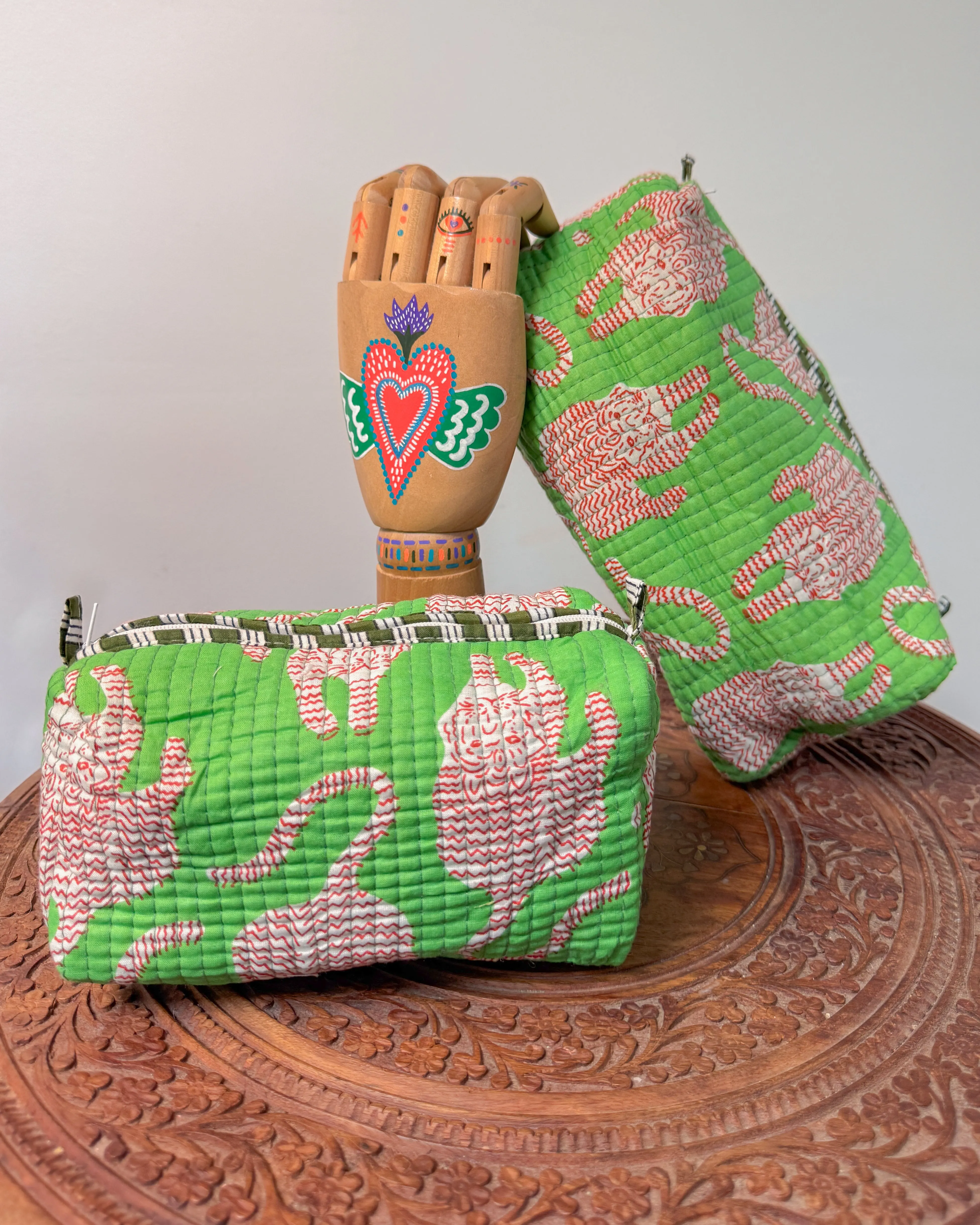 Green tiger l Handmade Quilted Cotton Bag