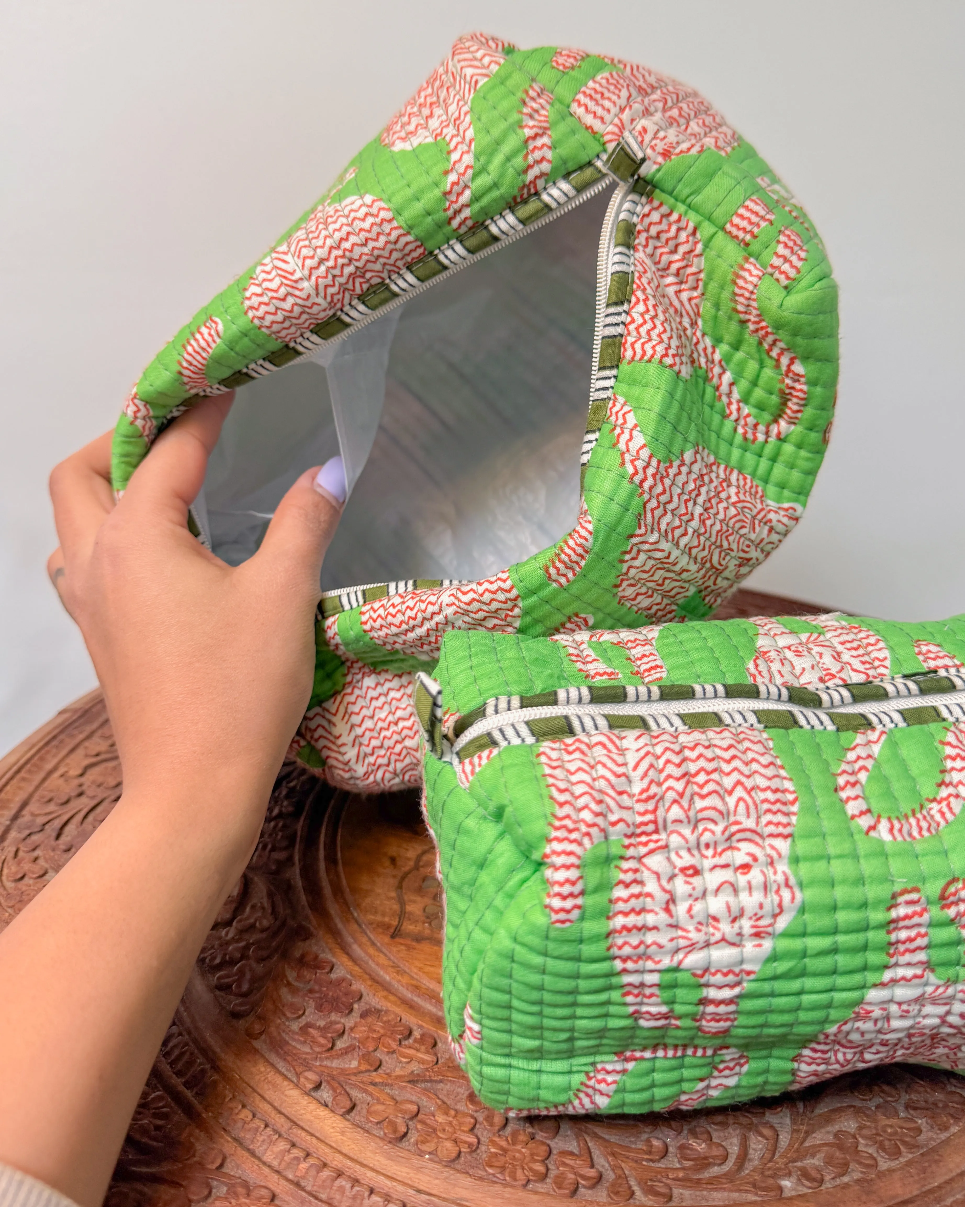 Green tiger l Handmade Quilted Cotton Bag