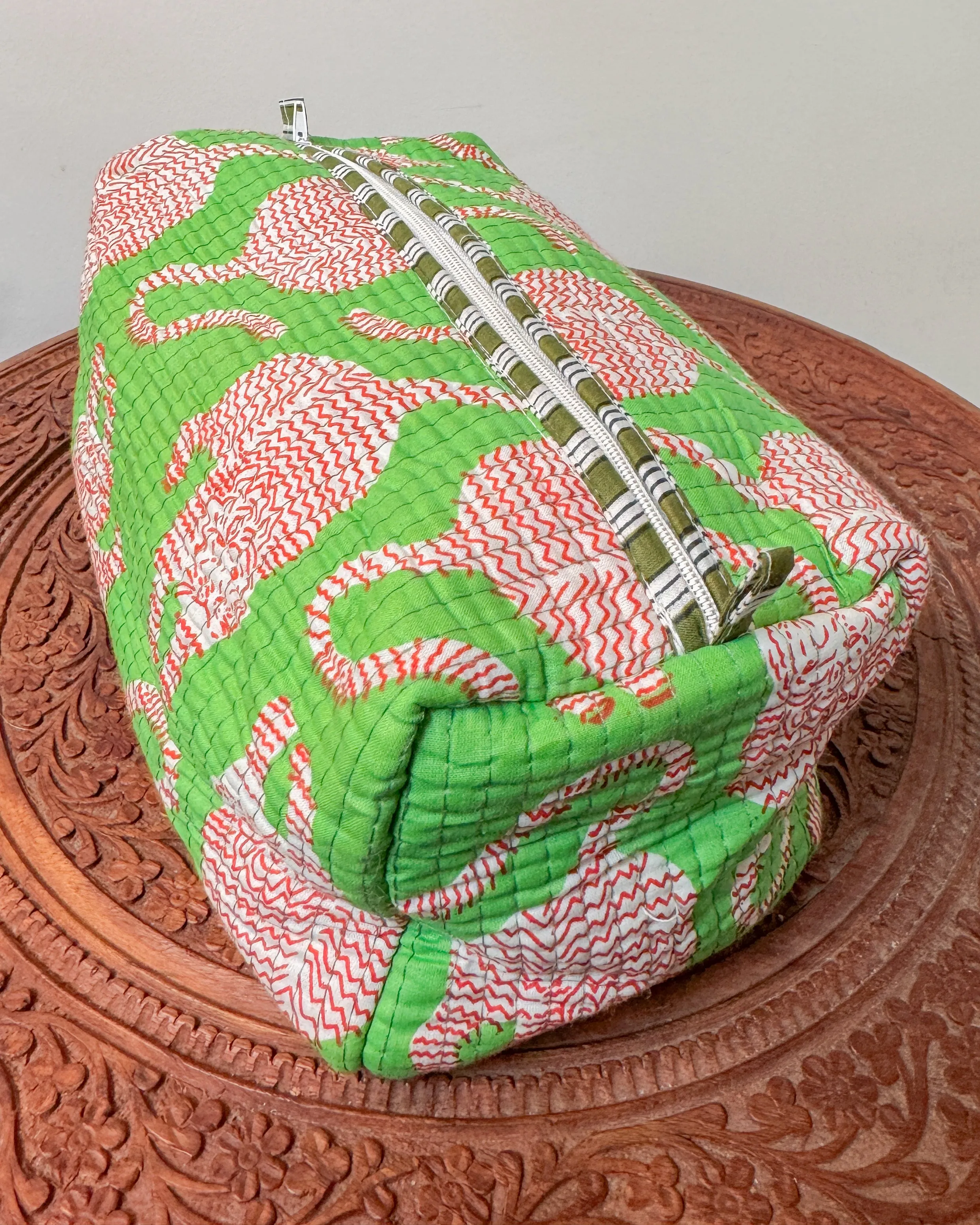 Green tiger l Handmade Quilted Cotton Bag