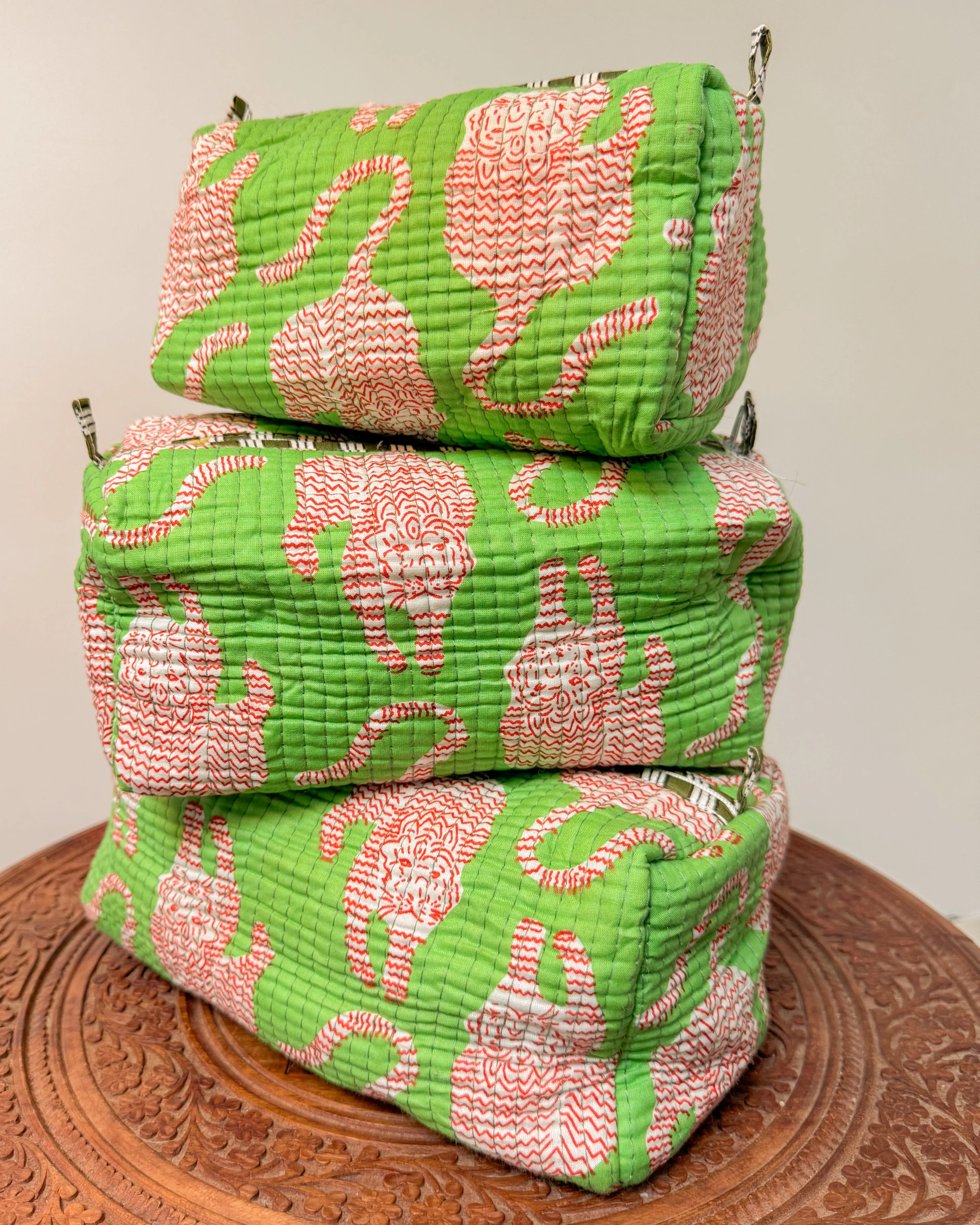 Green tiger l Handmade Quilted Cotton Bag
