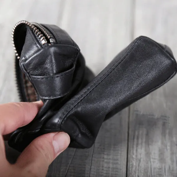 Handmade Womens Leather Wallet Purse Black Leather Clutch for Women