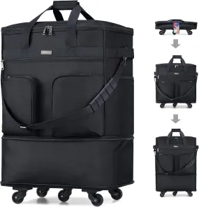 Hanke Expandable Collapsible Luggage with Wheels Suitcase Luggage Rolling Travel Bag Duffel Garment Tote Bag for Men Women Lightweight Suitcase Large Capacity Luggage with Spinner Wheel (Black)