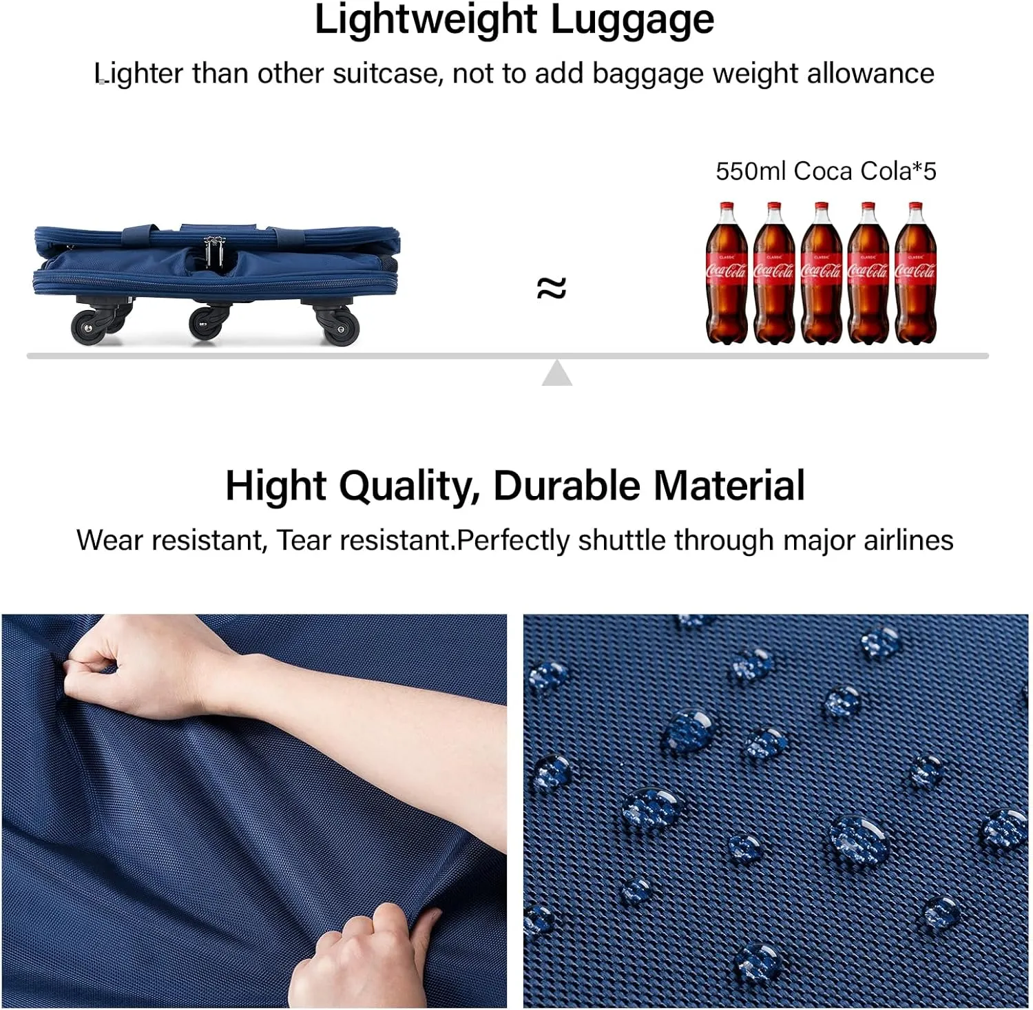 Hanke Expandable Collapsible Luggage with Wheels Suitcase Luggage Rolling Travel Bag Duffel Garment Tote Bag for Men Women Lightweight Suitcase Large Capacity Luggage with Spinner Wheel (Blue)