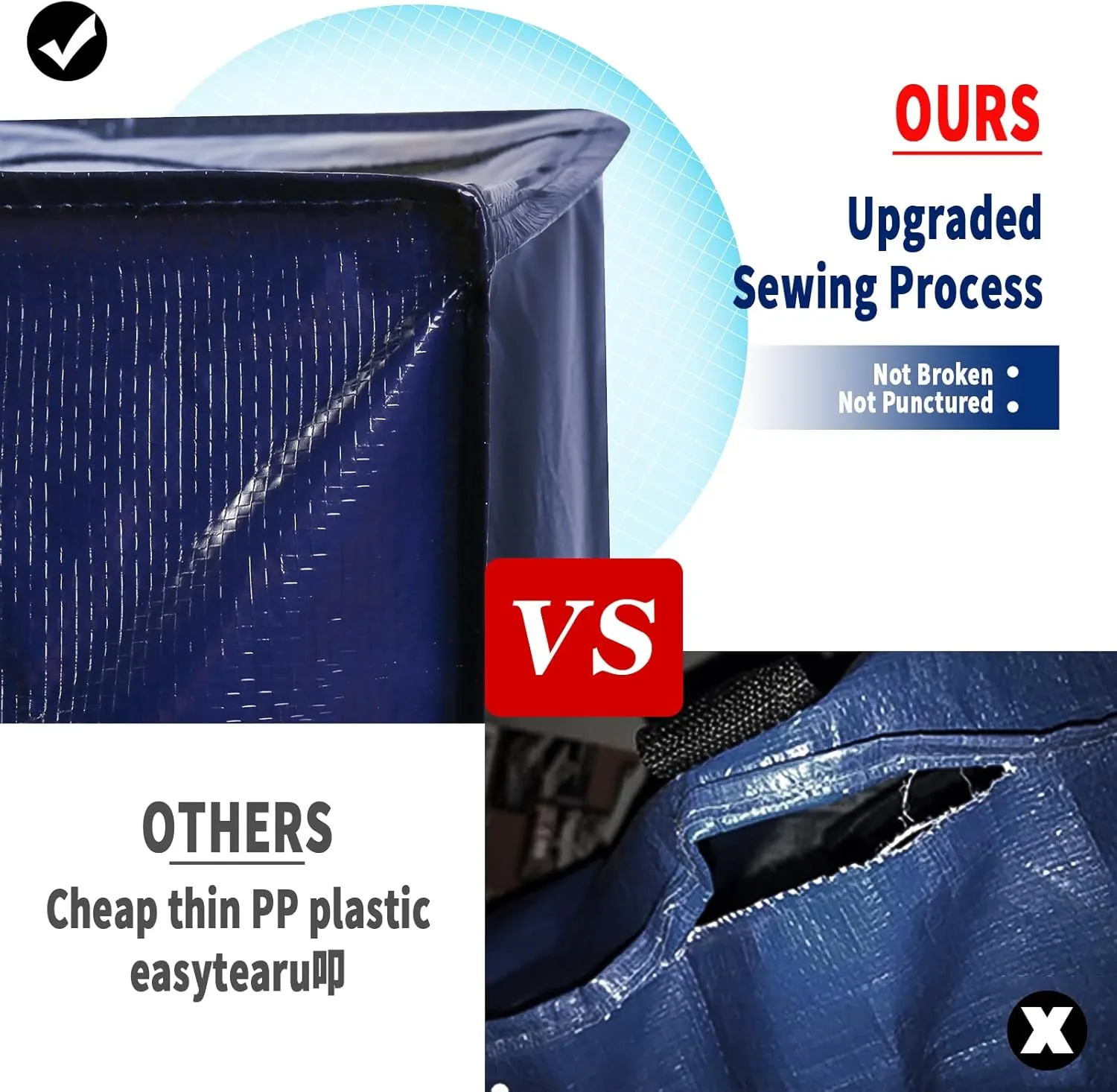Heavy Duty Extra Large Moving Bags with Extra Long Handles -Includes Backpack Straps - Easy Storage For Space Saving (Navy-6 Bag)