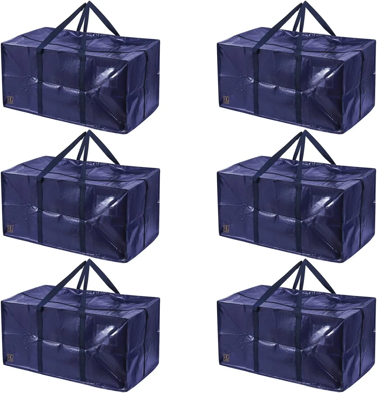Heavy Duty Extra Large Moving Bags with Extra Long Handles -Includes Backpack Straps - Easy Storage For Space Saving (Navy-6 Bag)