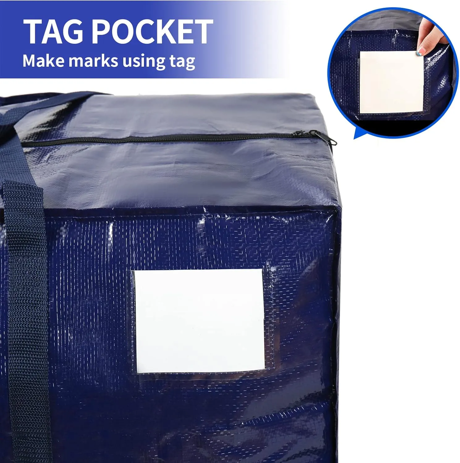 Heavy Duty Extra Large Moving Bags with Extra Long Handles -Includes Backpack Straps - Easy Storage For Space Saving (Set of 8) (Navy)