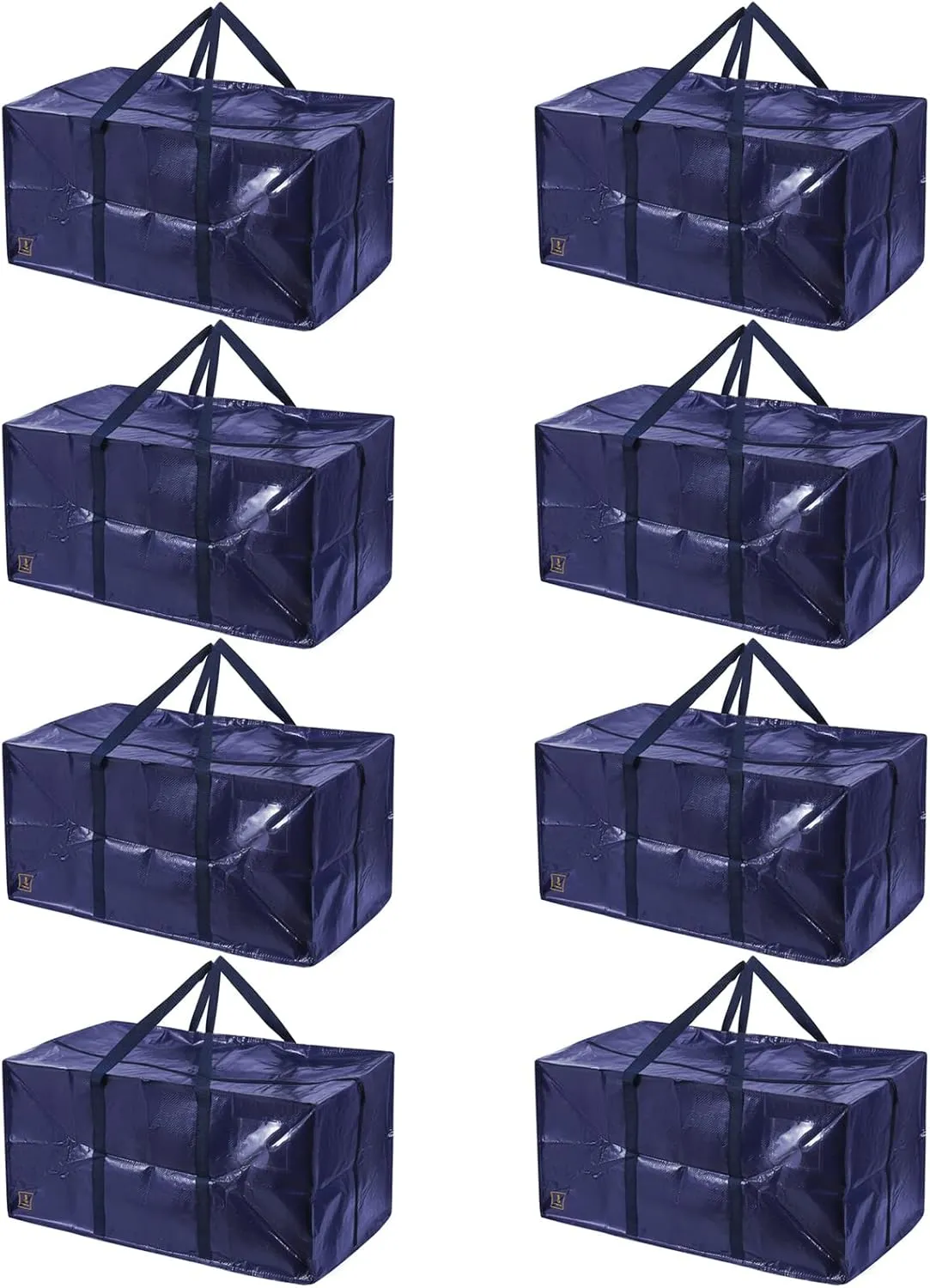 Heavy Duty Extra Large Moving Bags with Extra Long Handles -Includes Backpack Straps - Easy Storage For Space Saving (Set of 8) (Navy)