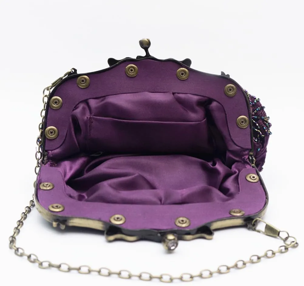 HeiDmai Women's Vintage Beaded Sequin Flower Evening Handbags Wedding Clutches Prom Cocktail Party Handbags