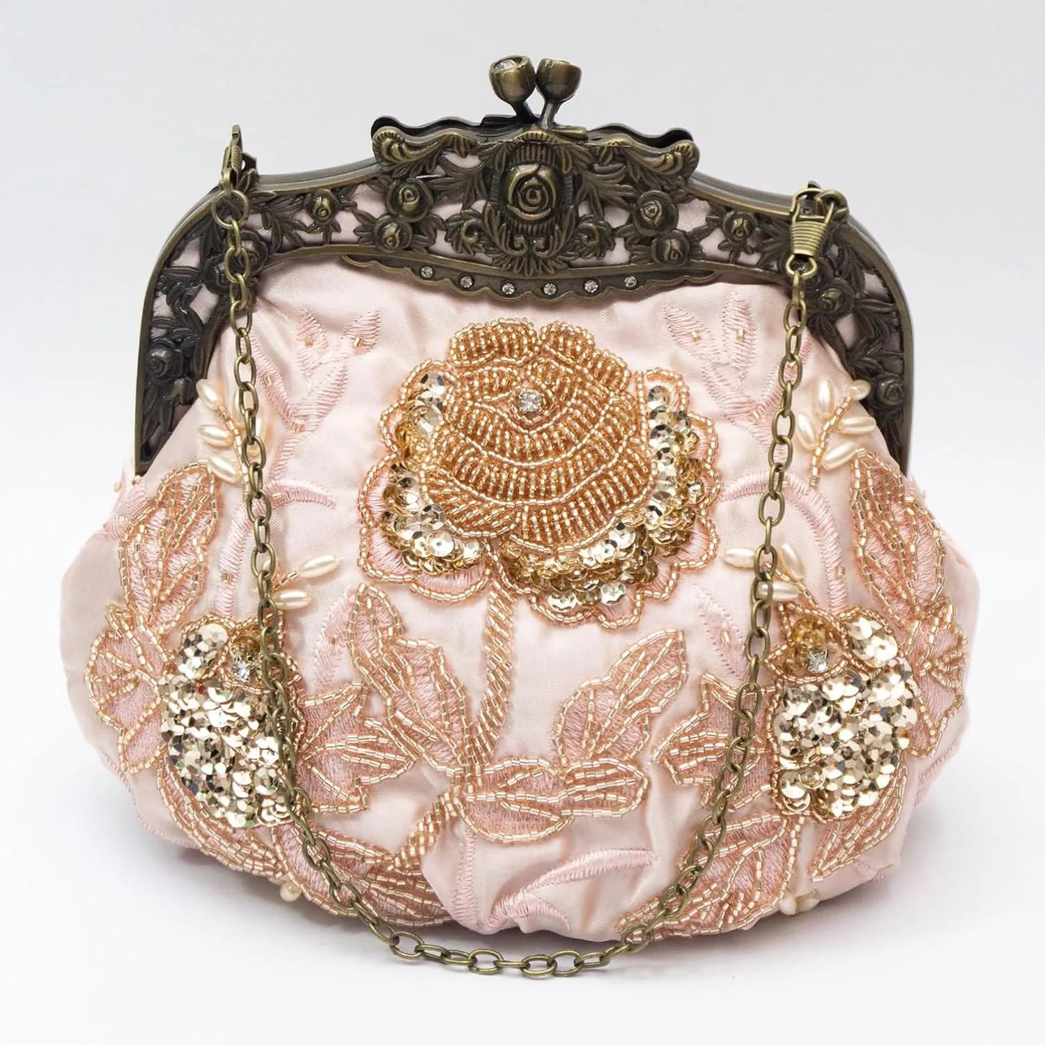 HeiDmai Women's Vintage Beaded Sequin Flower Evening Handbags Wedding Clutches Prom Cocktail Party Handbags