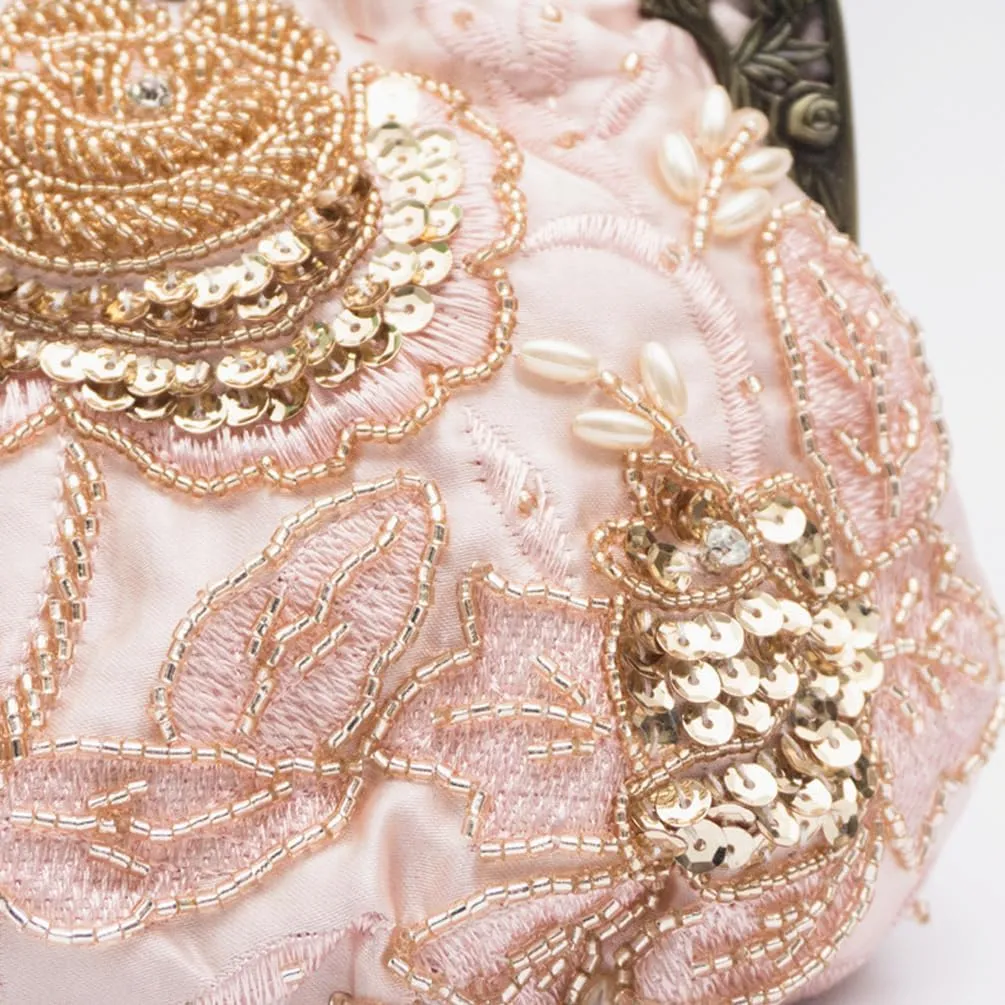 HeiDmai Women's Vintage Beaded Sequin Flower Evening Handbags Wedding Clutches Prom Cocktail Party Handbags