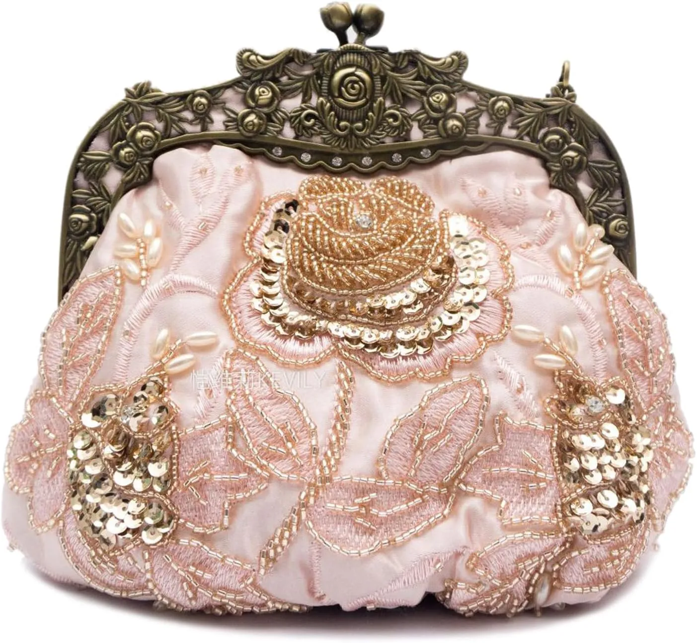 HeiDmai Women's Vintage Beaded Sequin Flower Evening Handbags Wedding Clutches Prom Cocktail Party Handbags