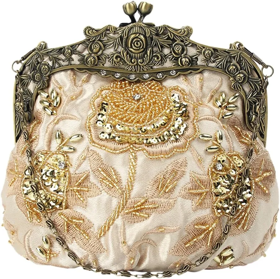 HeiDmai Women's Vintage Beaded Sequin Flower Evening Handbags Wedding Clutches Prom Cocktail Party Handbags